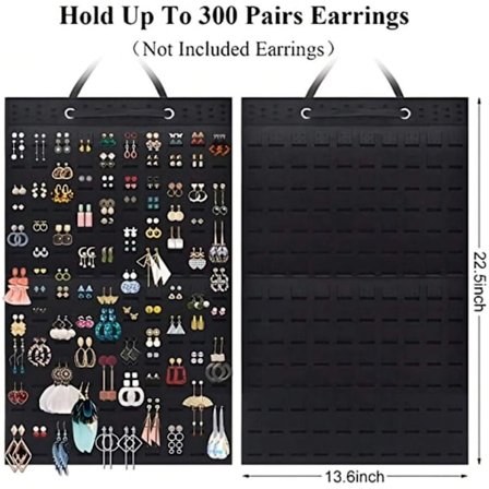 Én øredobbeoppbevaringsstativ, kan henges opp, og kan holde opptil 300 par øredobber, egnet for kvinner.