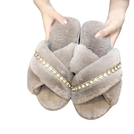 Kvinnor Flat Fuzzy Tofflor Slip On House Skor
