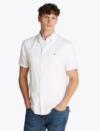 Tommy Hilfiger Linen Blend Solid Ss Rf Shirt - White - L
