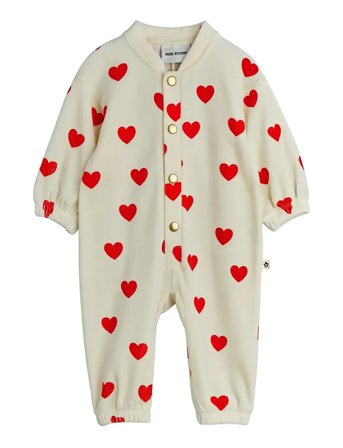 Mini Rodini Hearts Aop Velour Baby Jumpsuit - Cream - 68/74