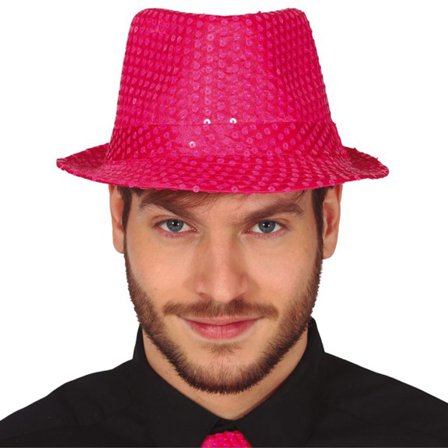 Gangsterhatt med Paljetter Neonrosa