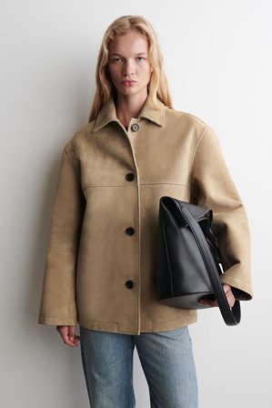 COS Women's Collared Suede Jacket in Beige