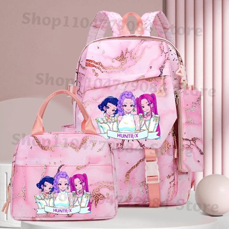 3 stk K-pop Demon Hunters Skoletaske Madpakke Pen Etui Sæt Anime Mode Printet Rygsæk Penalhus Suit Skoleartikler Gaver