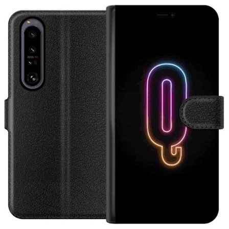 Yhteensopiva Lompakkokotelo Sony Sony Xperia 1 IV Minimalistinen neonkirjain Q kirkkaissa väreissä tummaa taustaa vasten