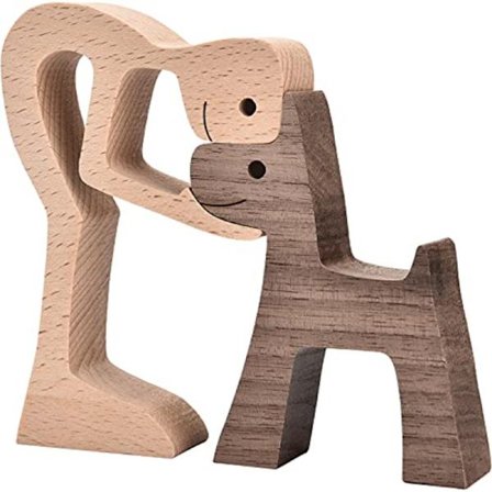 Par Hunde Træ Skulptur Home Decor Træ Håndværk Statue Carving Ornamenter