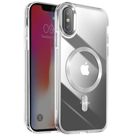 MagSafe-kuori - iPhone XS/X - Hopeinen lasi taustapuolella - Keltavärjäytymisen estäminen - Kohotetut kamerakehykset
