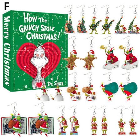 Jul Grinch Nedräkning Överraskningslåda Kreativ Tecknad Grön Monster Populära Örhängen RH020-005