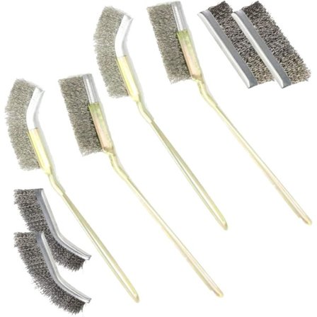 Mini stålbørster, 8 stk. rustfri stålbørster sæt med lige buet håndtag, rengøringstilbehør til rengøring af svejsning og rust