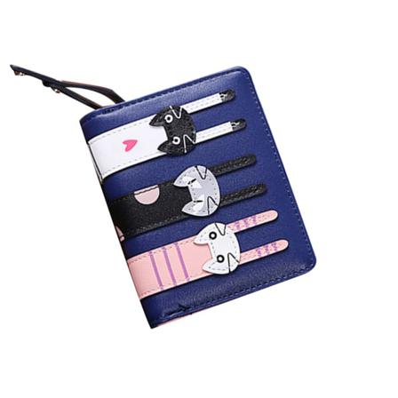 Kvinnor Pu Läder Kort Tre Katter Bifold Clutch Plånbok Card