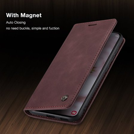 läderfodral för Samsung S22 ultra vinröd