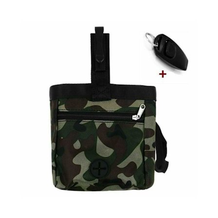 Valpträningsväska för godis, matpåse och träningsvissla med klicker - Grön kamouflage + vissla