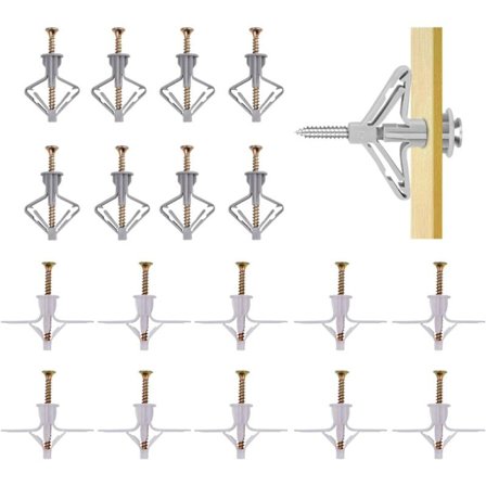 100 stk. hule mursten dyvel hule betonblok dyvel flyvemaskine form, sommerfugleform, med skruer, til gipsplader, gipsfiberplader, beton, mursten, hule
