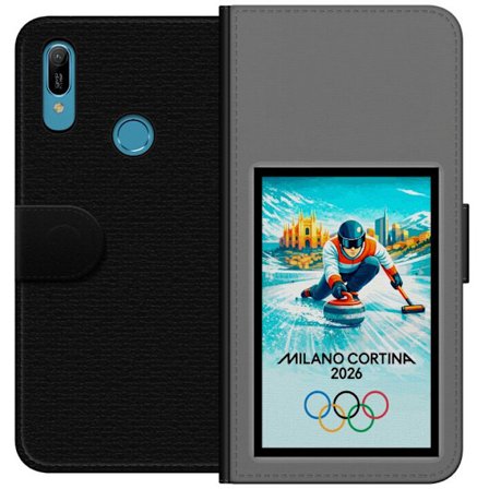 Yhteensopiva Lompakkokotelo Huawei Y6 (2019) Jääkiekkoilukuva, jossa pelaajat liikkuvat jäällä, Milano Cortina 2026, Milanin maamerkit ja olympialaist