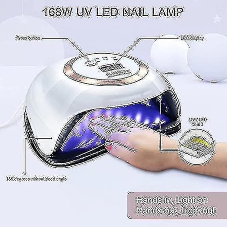 2023-168w UV LED Gel Neglelampe Gel Polish Tørretumbler Lampe 4 Timer Indstilling Auto Sensor--(niubi)168w UV LED Gel Neglelampe Gel Polish 