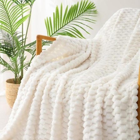 Ekstra Stort Blødt Fleece Tæppe, Stilfuldt Jacquard Tæppe til Sofa, Loddent Hyggeligt Letvægts til Alle Sæsoner, Elfenben