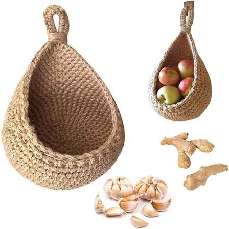 1 vævet hængende frugtkurv, hængende frugt, hængende kurv, væg H