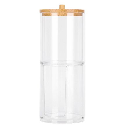 2 i 1 genomskinlig kryddburk bomullspinne förvaringslåda Desktop Organizer med bambuskydd 2 i 1