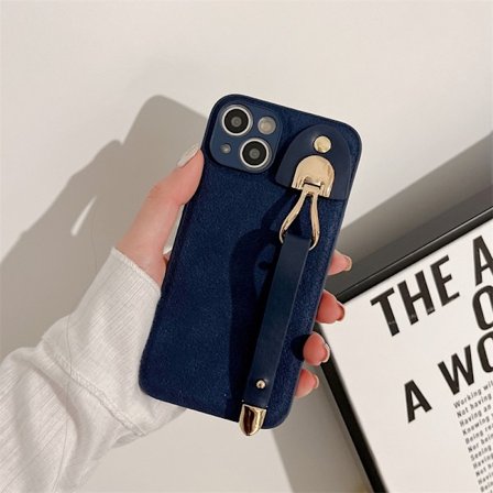 Etui til iPhone 13Promax TY1 [Månegropmønster] mørkeblått armbånd enkelt og stilig lær har