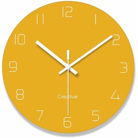 Moderne vægur i vintage stil, rundt vægur i glas, vægur til køkken, kontor, retro vægur, boligindretning 12 tommer - gul