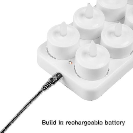 Flammeløse stearinlys - 12 genopladelige LED-flimrende telys + 12 frostede kopper - Leveres med opladningsbase, ingen batterier påkrævet Kb