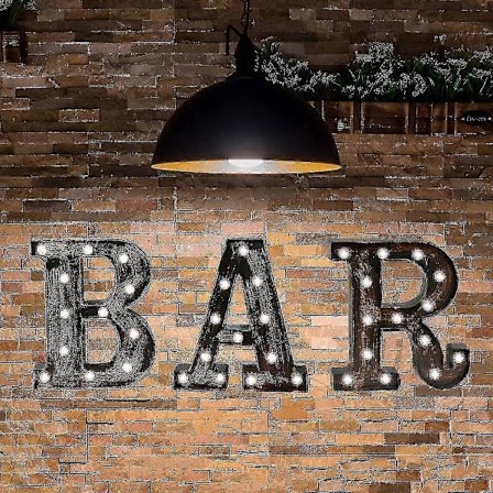 Vintage Industriell Bar Skilt Dekorativ Led Opplyst Bokstav Lys Markise Bar Skilt - Svart Lysende Bokstaver Opplyst Bar Dekor (23.03-in X 8.66-in