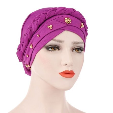 Kvinder Turban Cap Beaded Tørklæde LILLA