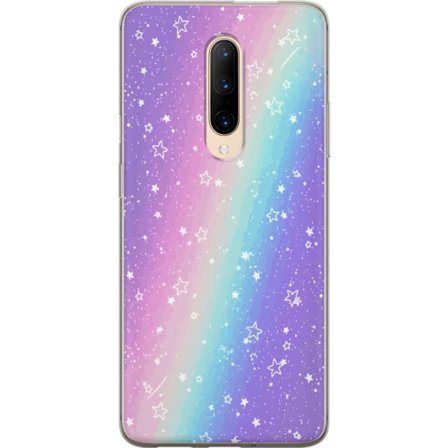 Kompatibelt Mobildeksel til OnePlus 7 Pro Rainbow-farget pastellbakgrunn med hvite stjerner og gnistrende prikker i myk overgang