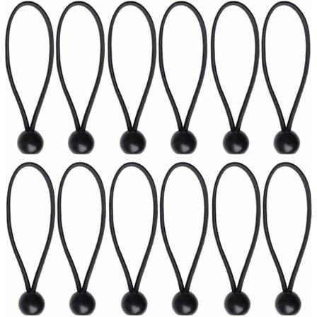 12 stk. Svarte presenningsstrikker med kule, presenningsstrikk for banner, presenninger, paviljonger, telt, teltstrikkkroker, presenningsholder, 