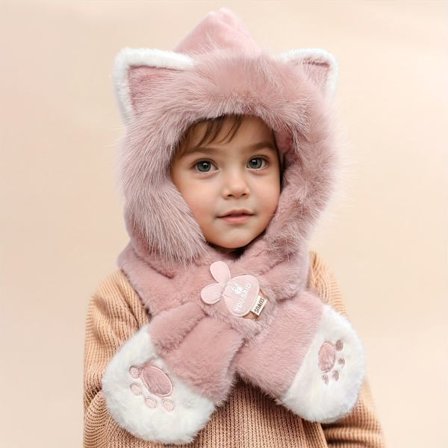 Vinterlue & Skjerfsett med katteører - Varmt og tykt for barn 3-8 år