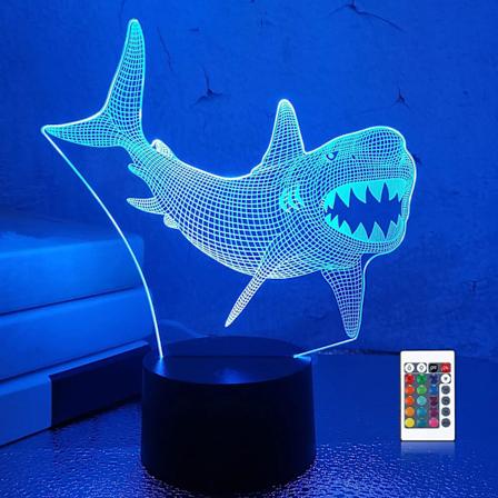Shark 3D Nattlys Optisk Illusjon Lampe med 16 Farger Fjernkontroll Skiftende Bursdags Shark Gaver for Barn Shark Elsker (Stil