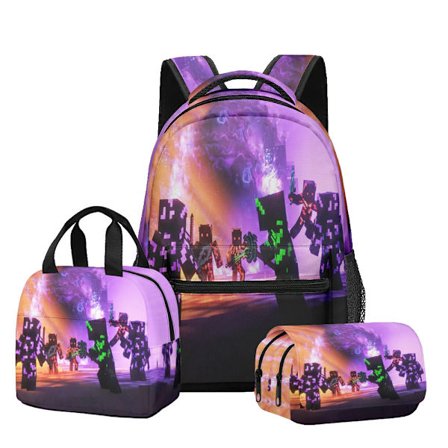 3D Ny Produkt Minecraft Ryggsäck för Grund- och Gymnasieskola Lunchväska Dubbla Lager Pennväska Tredelat Set