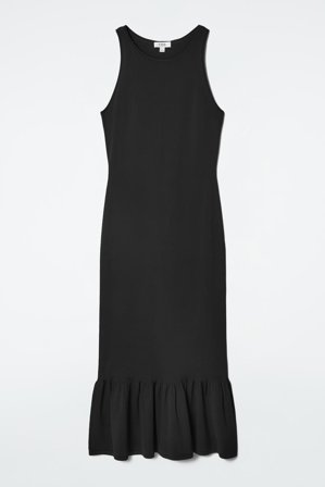 COS Women's Knitted Ruffled Hem Midi Dress in Black