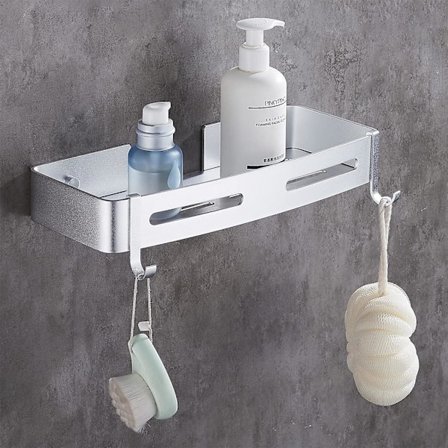 Badrumshylla Dusch Caddy Dusch Organizer inga skruvar, självhäftande, aluminiumutrymme, väggmonterad ingen röra för badrumskök, set med 1 sil