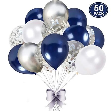 Vit Blå Silver Ballong, 60-pack 12 Tum Marinblå Ballong, Silver Konfettiballong, Vit Silver