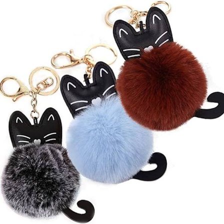 3 konstgjorda pälsboll katt nyckelring luddig nyckelring katt pom pom
