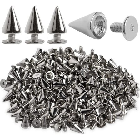 Cone Spikes Screwback Studs 200sets Punk Cool Rivets Punk Studs til Tøj Sko Læder Tilbehør DIY Håndværk (Sølv)