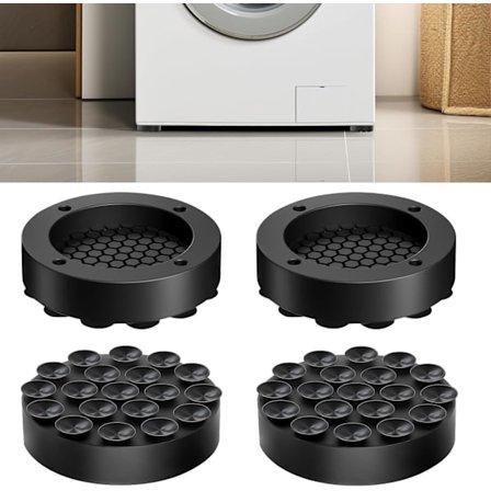 Universella Antivibrationskuddar för Tvättmaskin 4-Pack med 19 Sugkoppar Tjocka Halkfria Gummi Stötdämpare för Tvättmaskiner Torktumlare Kylskåp Svart