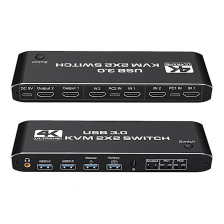 Dual Monitor Hdmi Kvm Switch 2x2 Usb3.0 Hdmi Kvm Switch 2 In 2 Out 4k 60hz 2x2 Mixed Display 2 Bildskärmar 2 Dator För Pc Laptop
