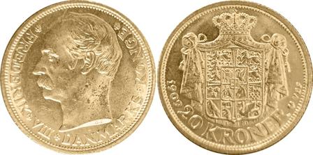 Danmark 1909 - Kong Frederik VIII - 20 kr. guldmønt