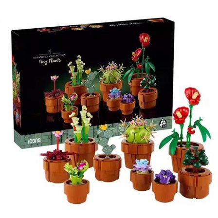 Botaniska Små Växter Byggsats för Vuxna, Modellbyggsats med 9 Byggbara Krukor, Byggset med Blommor, Rumsdekoration
