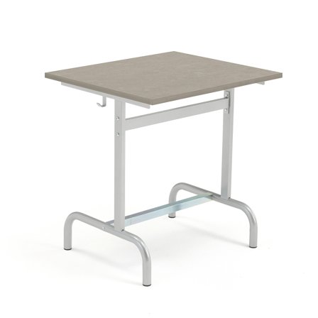 Schultisch 180, silber, Linoleum grau