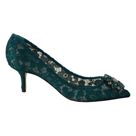 Dolce & Gabbana Pumps in Taormina Lace with Crystals , Groen , Dames , Maat: 40 EU