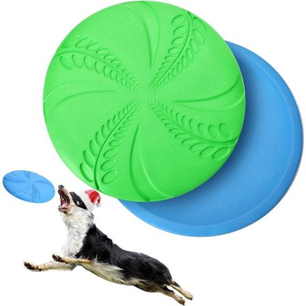 Hundefrisbee 20 cm grønn og blå - 2-pakning mykt, lett flygeleke for lange flyturer, 175 g - Kompatibel med alle hunder