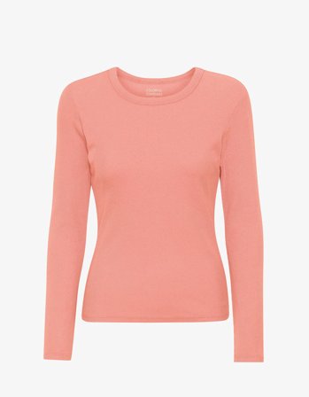 Women Organic Rib LS T-Shirt - Bright Coral - L