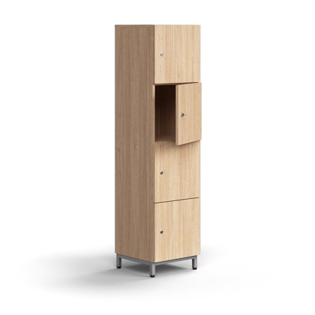 Schließfachschrank QBUS, 1636x400x420 mm, Silber, Eiche