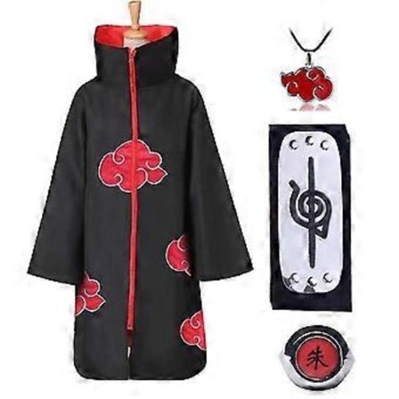 Naruto Akatsuki Viitta Anime Cosplay Pukusetti Itachi Kaapu Pääpannalla Sormus Halloween Cosplay Pitkä Viitta Naamiaisasu -NMAOV( XL)