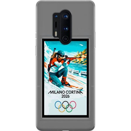 Kompatibelt Mobildeksel til OnePlus 8 Pro Retroplakat Cortina Milano 2026 med fjell, vintersportsutøvere, italienske trikolor, Milano-katedralen og ol