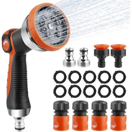 ING Hagevanningssett med metallhagespreder - Håndholdt hagedusj med 10 vanningsmoduser