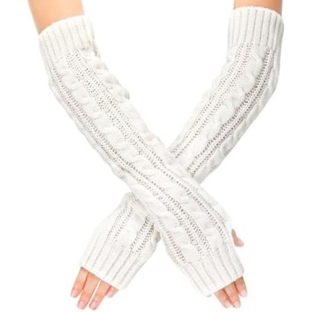 50 cm Armvärmare Handvärmare för Kvinnor Långa Fingerlösa Vantar Höst Vinter Förtjockade Vantar Stickad Armmudd + Tumme