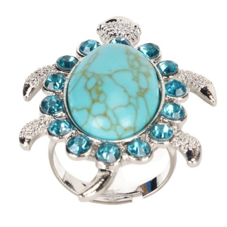 Turkos Rhinestone Ring Dam Legering Justerbar Fashionabla Söt Sköldpadda Formad Ring Smycken Tillbehör ZT1492